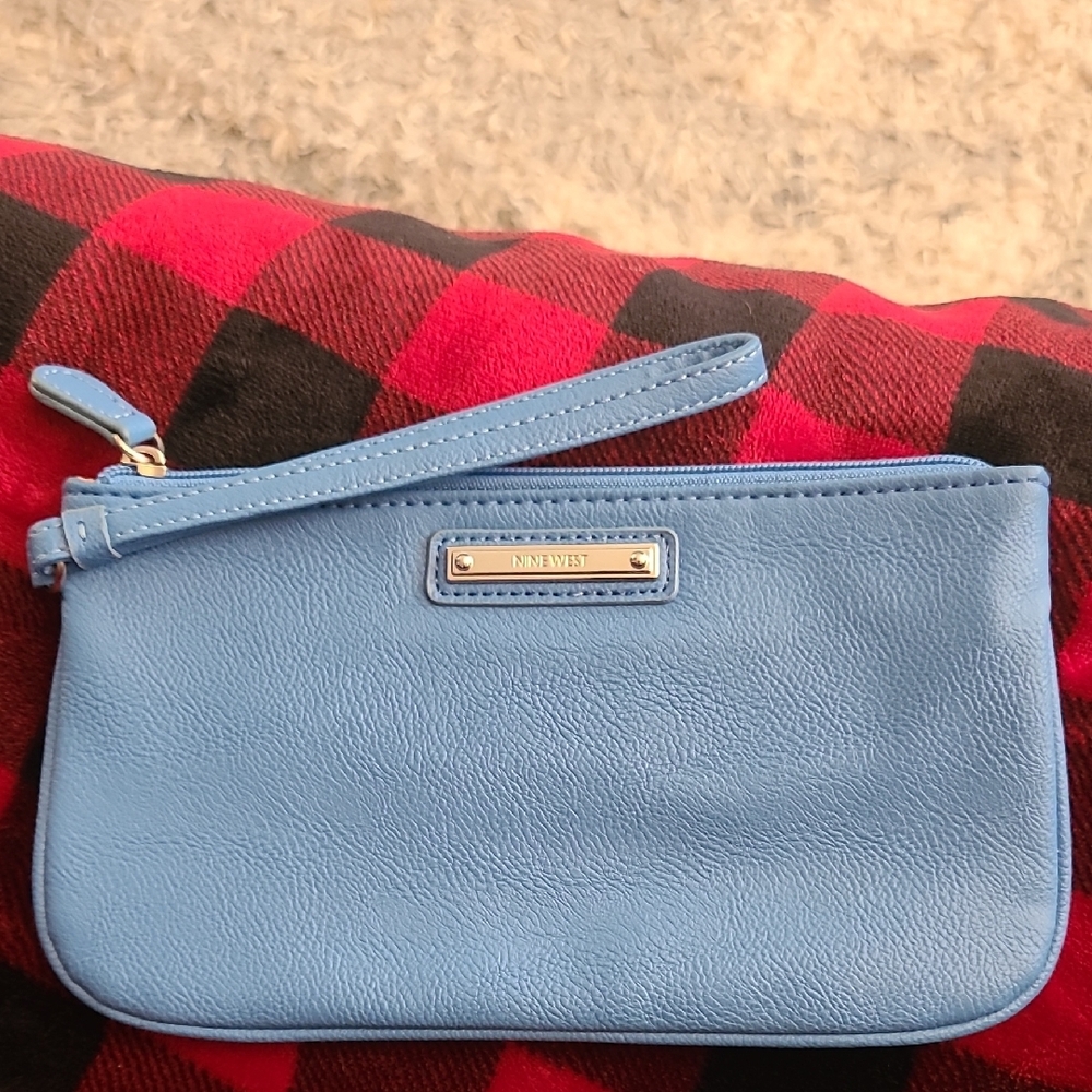 Nine West Blue Pebbled Leather Wristlet